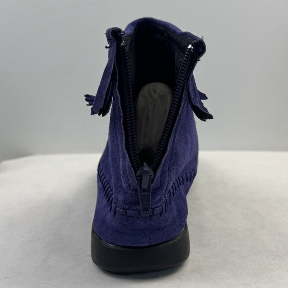 ABCDEFG Womens Size 8.5 W Purple Leather Moccasin Ankle Boots Suede Fringe Zip - Picture 6 of 14